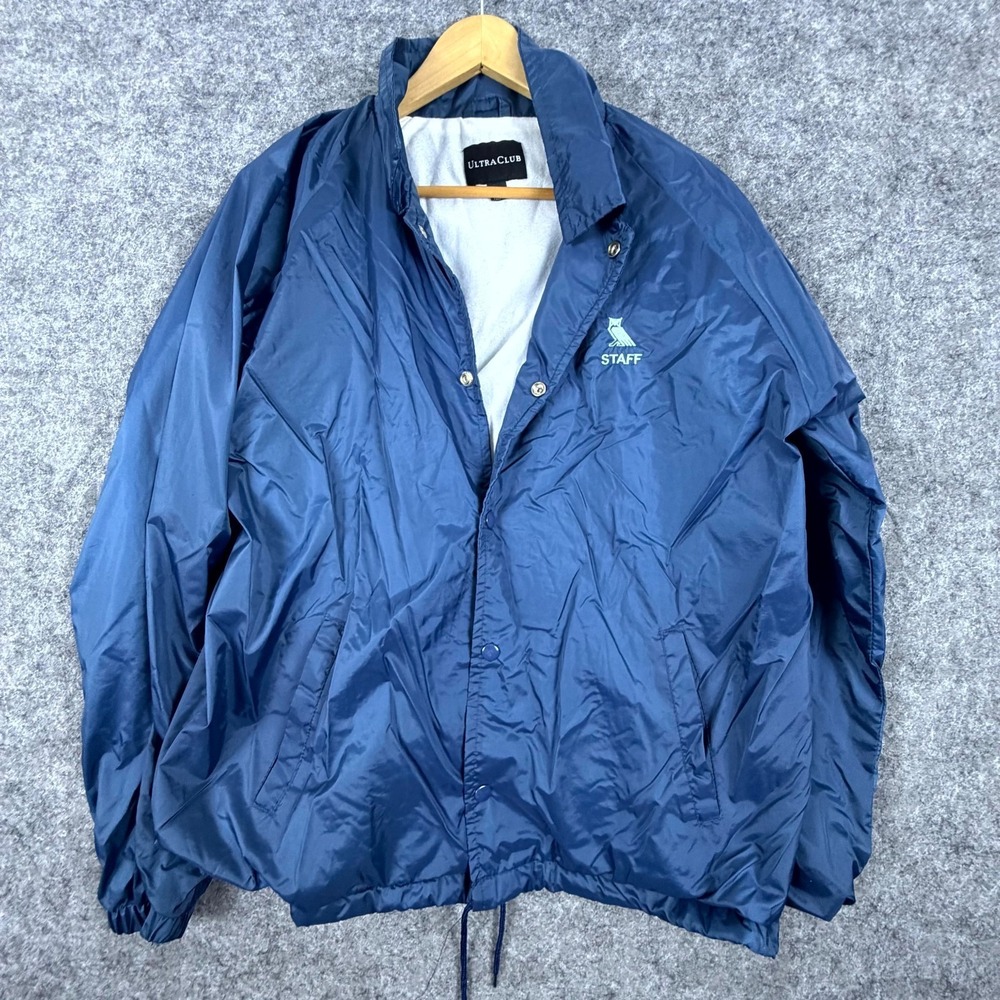 UltraClub‎ Coach Staff Windbreaker Jacket Men Medium Blue Nylon Logo Snap Front